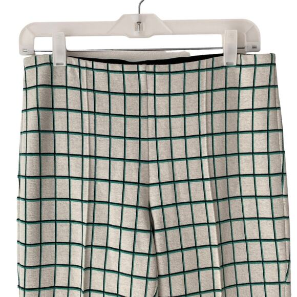 Anthropologie The Essential Cropped Flare Pants Green Cream Plaid size small - Picture 4 of 9